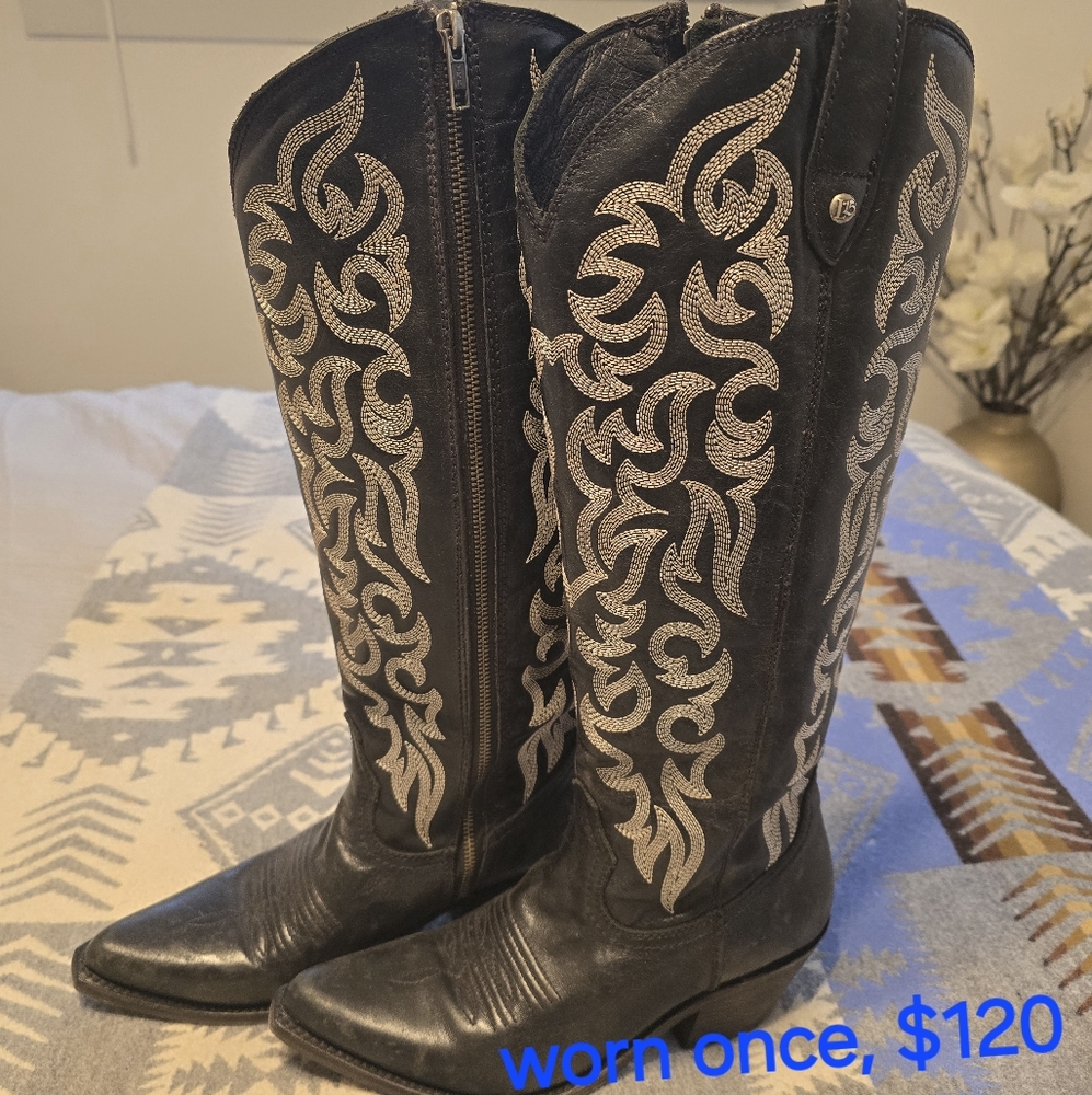 LIBERTY Black Over the Knee Boots Black and Silver